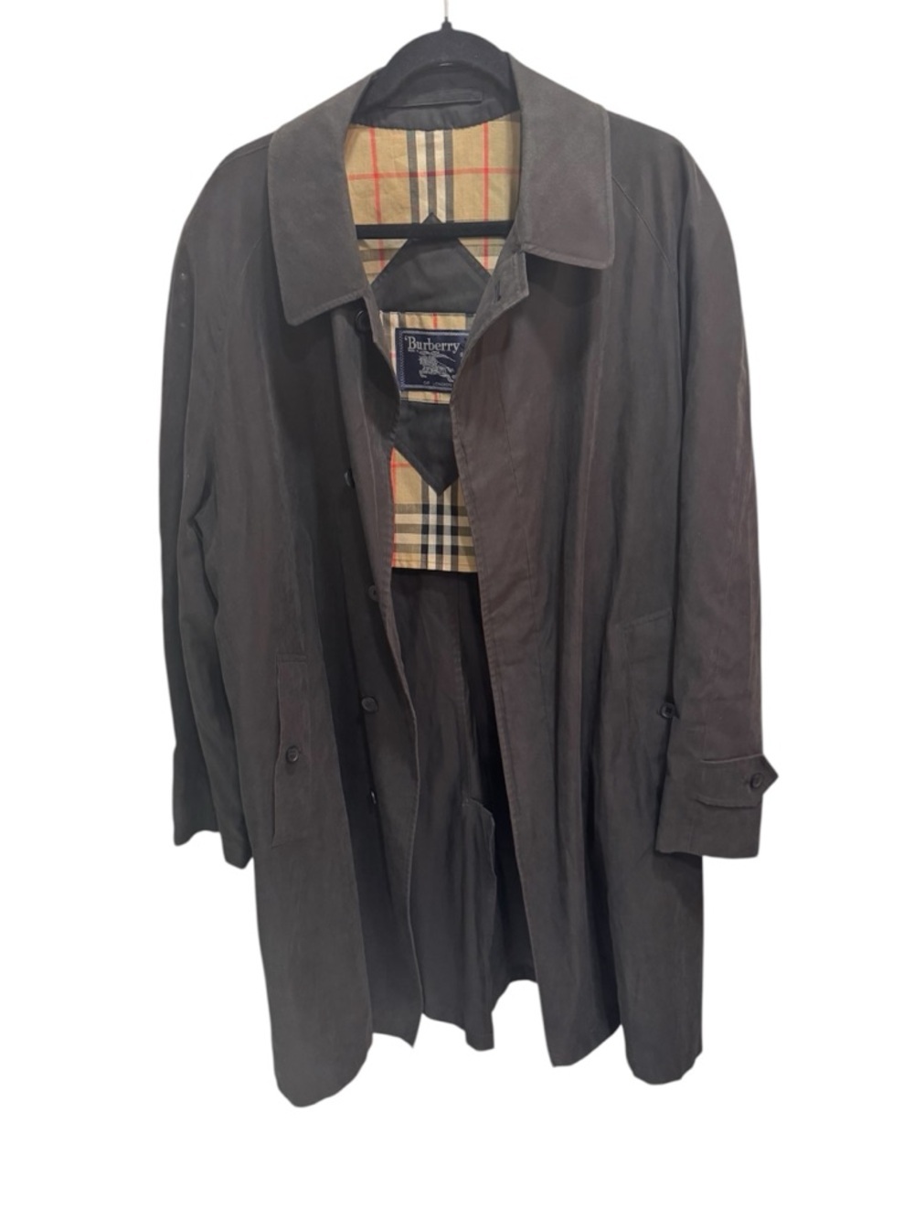 Vintage 80s Burberry’s Nova Check Black Trench Coat Mens 40 Regular Grandpa Core